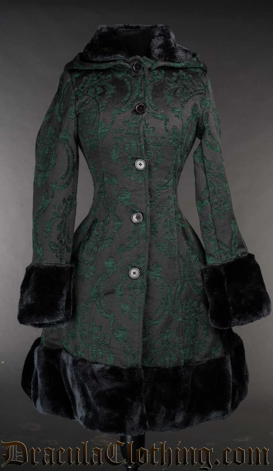 Green Brocade Thick Winter Coat - Image 3