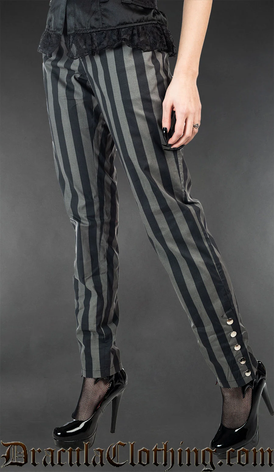 Grey Striped Five Button Pants - Image 3