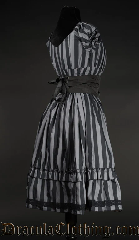 Grey Striped Gothabilly Dress - Image 2