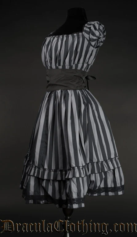 Grey Striped Gothabilly Dress - Image 3