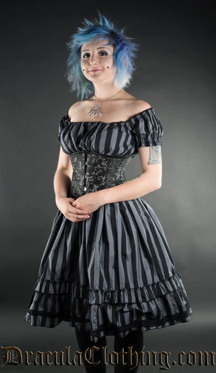 Grey Striped Gothabilly Dress - Image 4