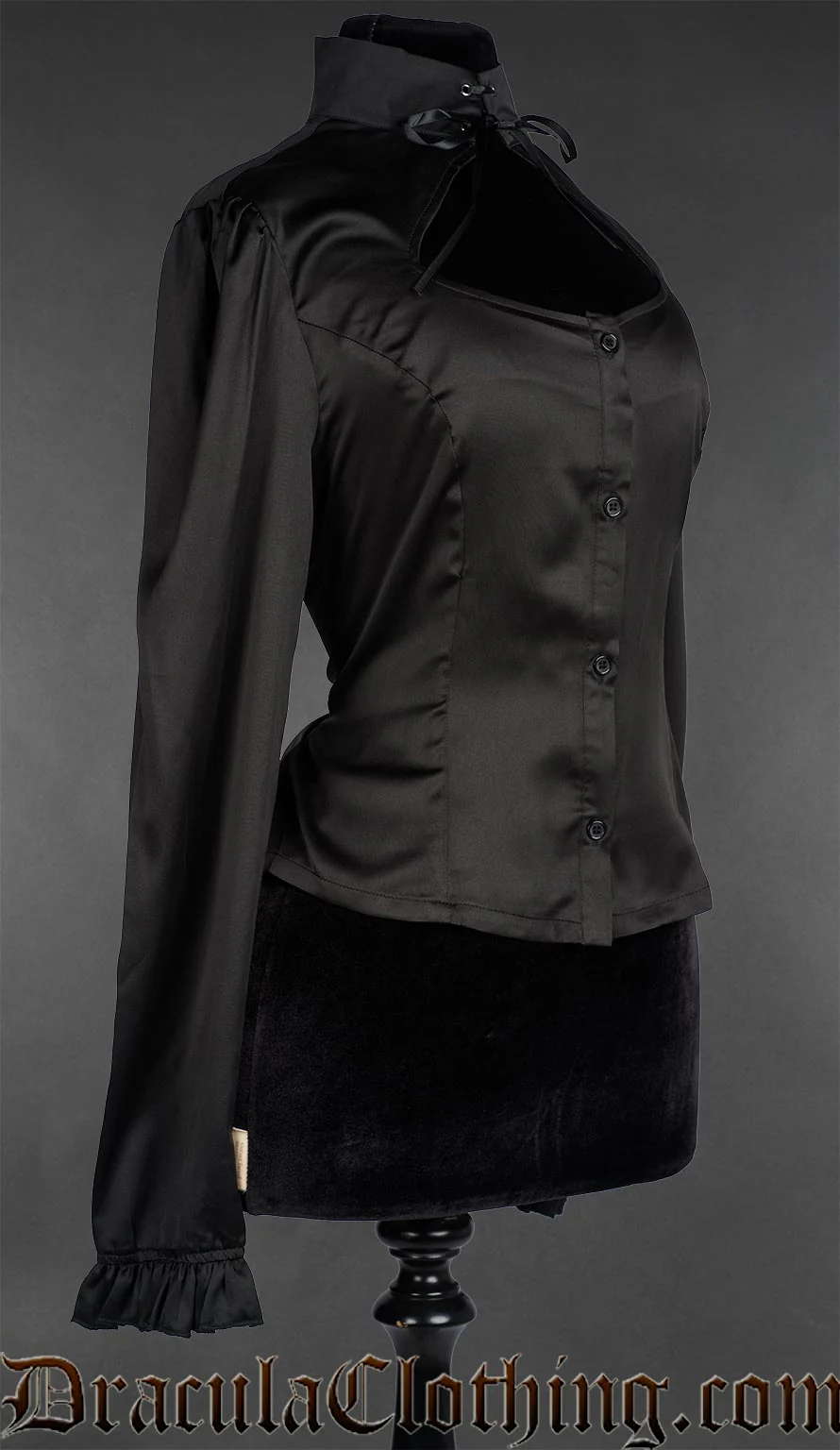 Long Sleeved Satin Keyhole Blouse - Image 3