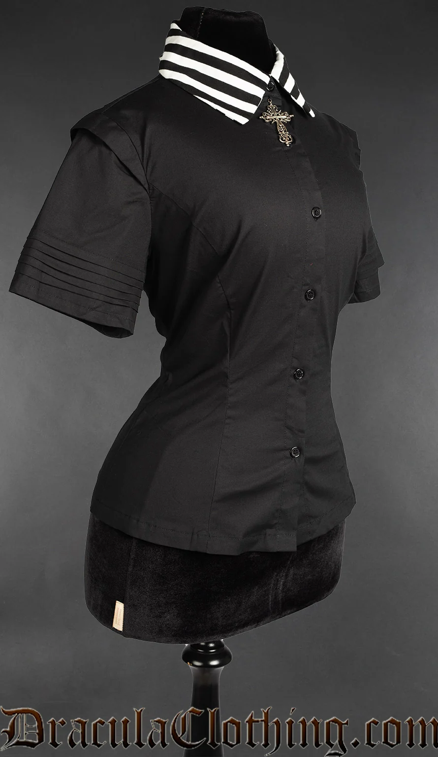 Midnight Striped Collar Short Sleeved Blouse - Image 4