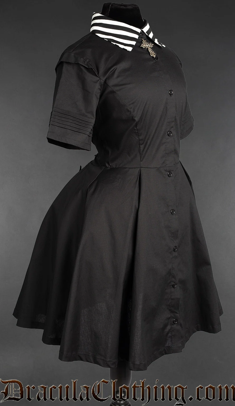 Midnight Striped Collar Short Sleeved Shirtdress - Image 4