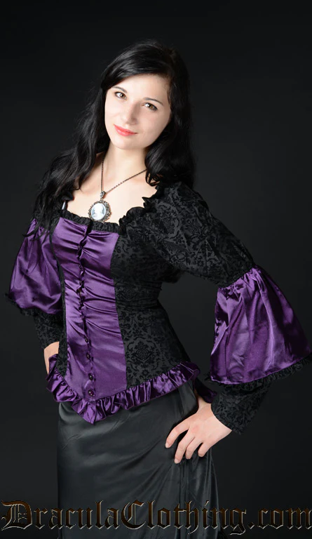 Purple Satin Brocade Blouse - Image 2