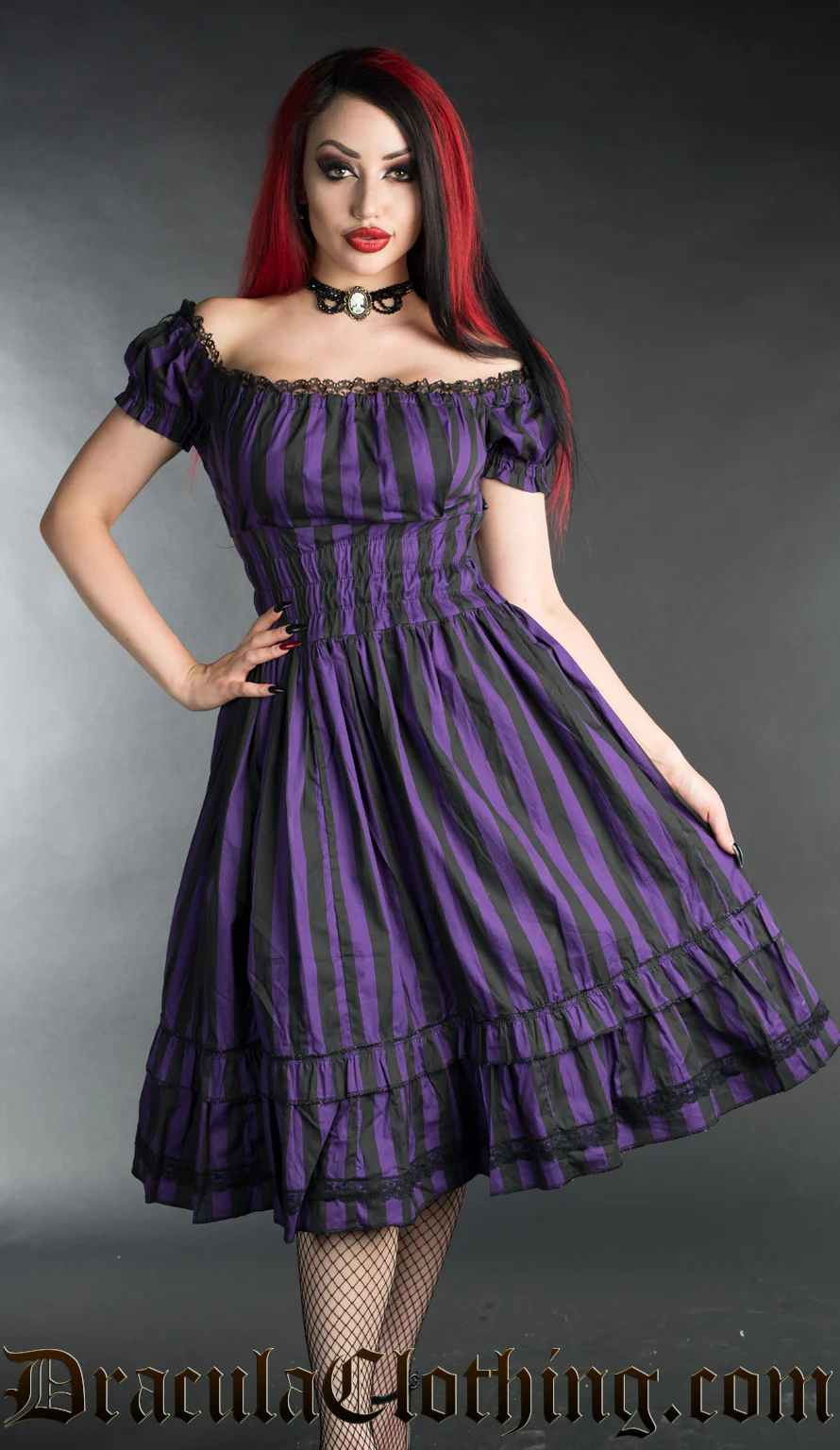 Purple Striped Gothabilly Dress - Image 2
