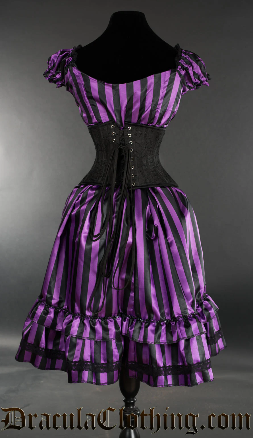 Purple Striped Satin Gothabilly Dress - Image 3