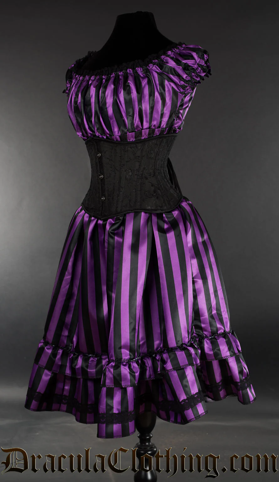 Purple Striped Satin Gothabilly Dress - Image 5
