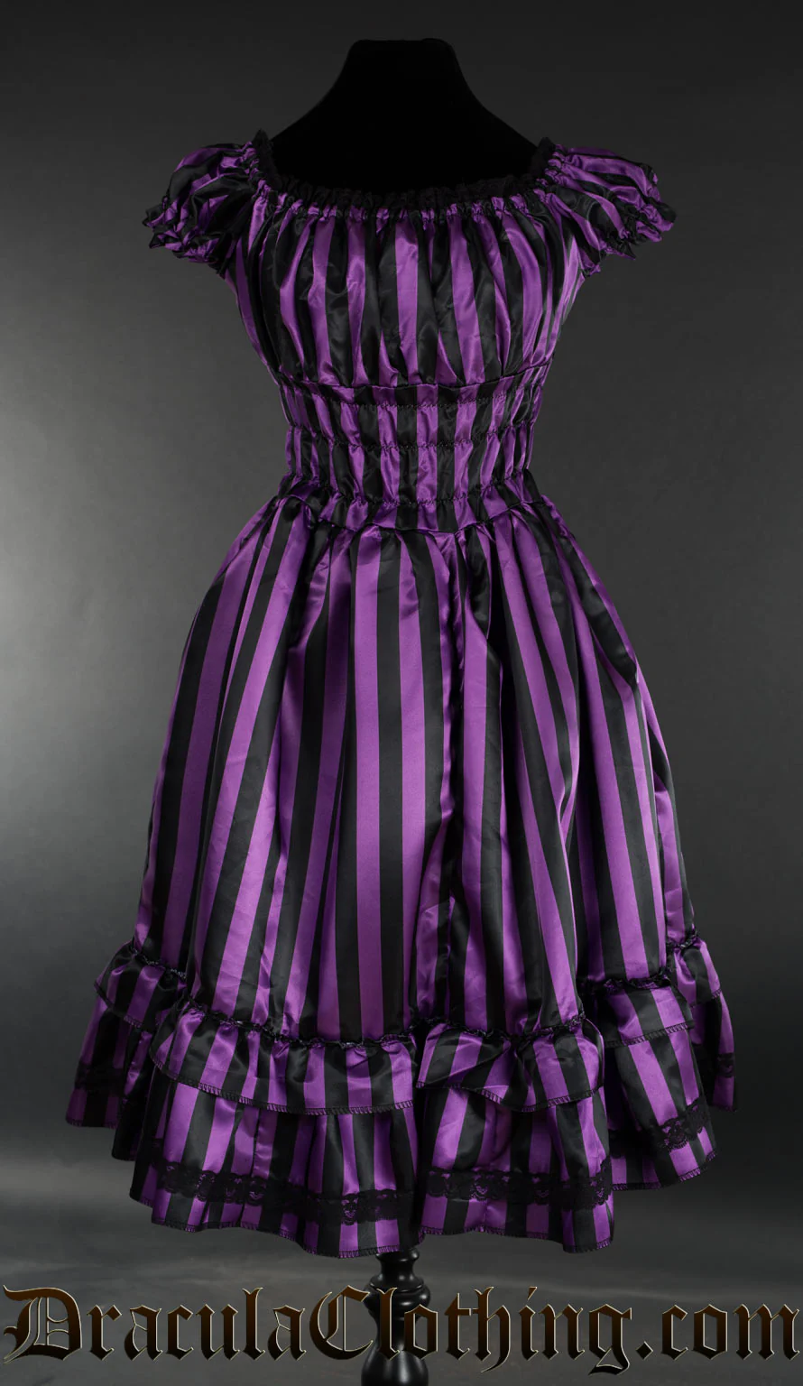 Purple Striped Satin Gothabilly Dress - Image 6