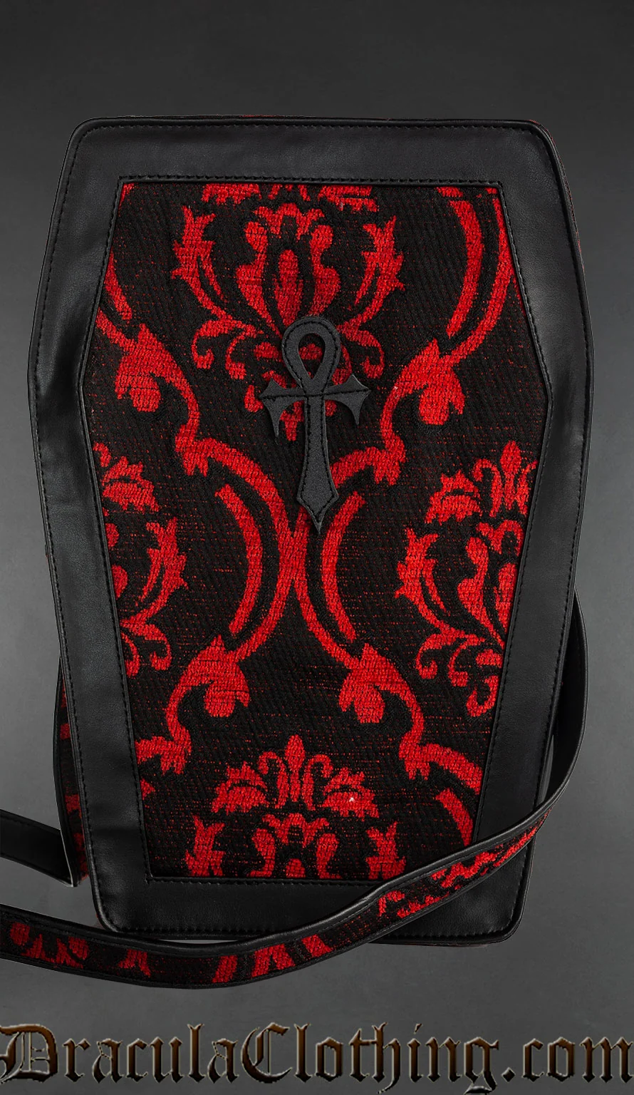 Red Brocade Big Ankh Coffin Bag