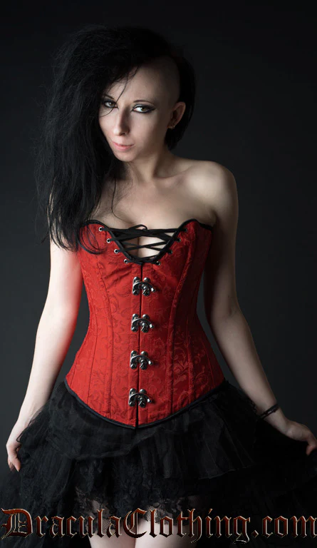 Red Brocade Cleavage Clasp Corset