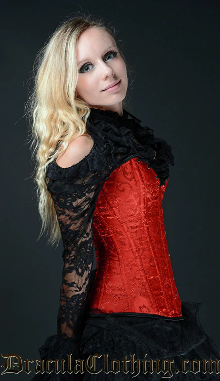 Red Brocade Cleavage Corset - Image 3