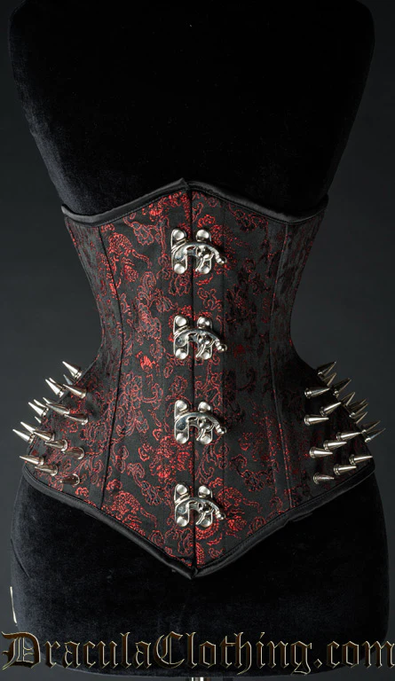 Red Brocade Spike Extreme Waist Clasp Corset