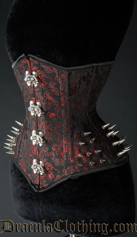Red Brocade Spike Extreme Waist Clasp Corset - Image 2
