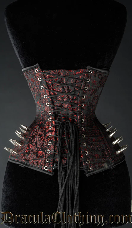 Red Brocade Spike Extreme Waist Clasp Corset - Image 3