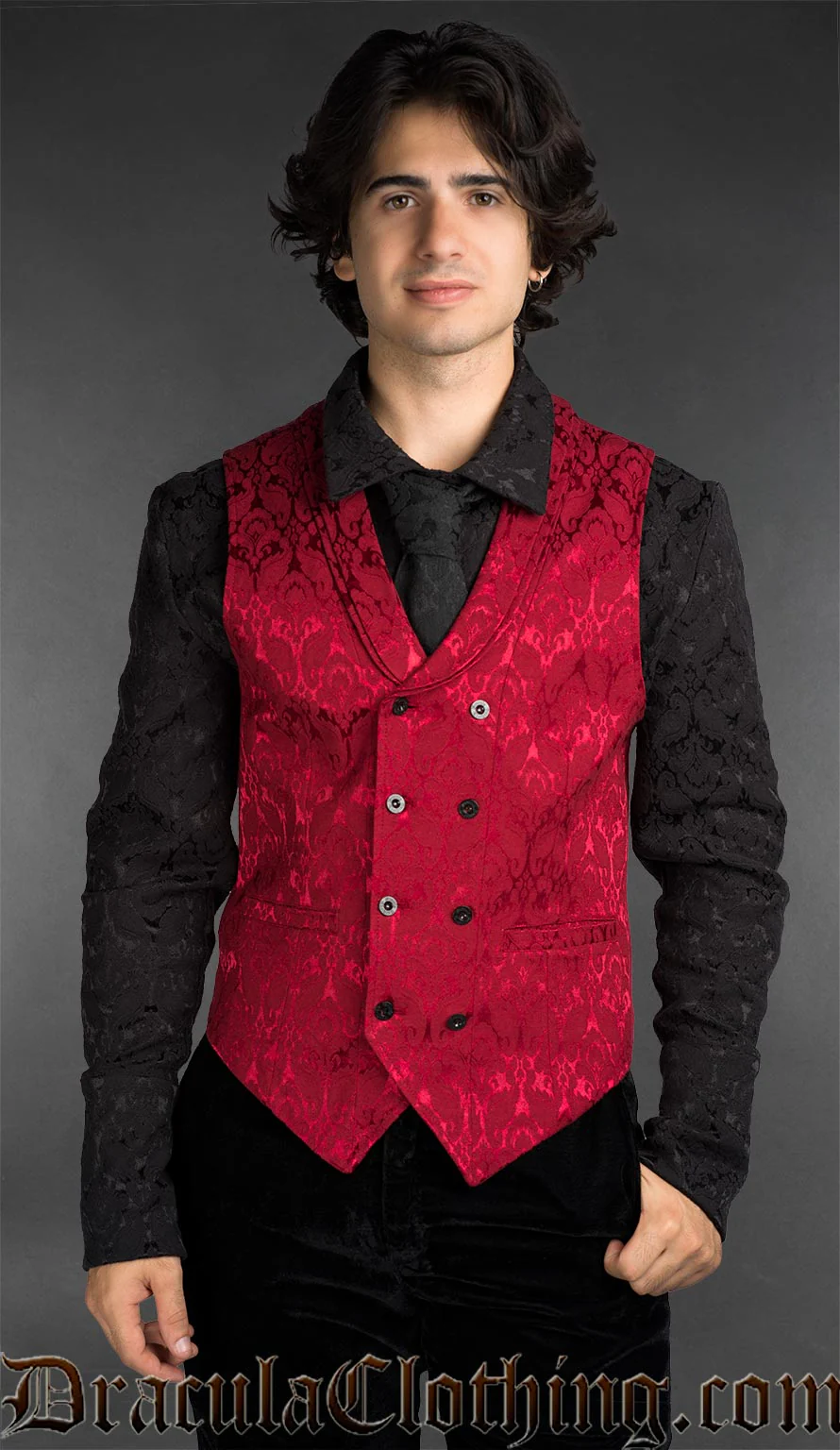 Red Brocade Double Breasted Waistcoat
