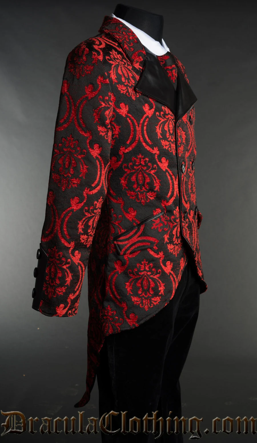 Red Brocade Double Buttoned Tailcoat - Image 3