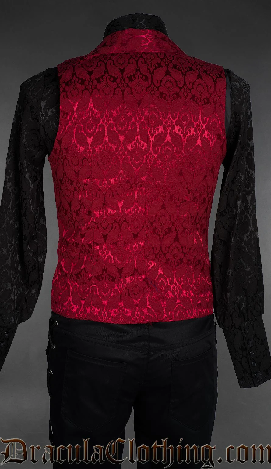 Red Brocade Dracula Waistcoat - Image 2