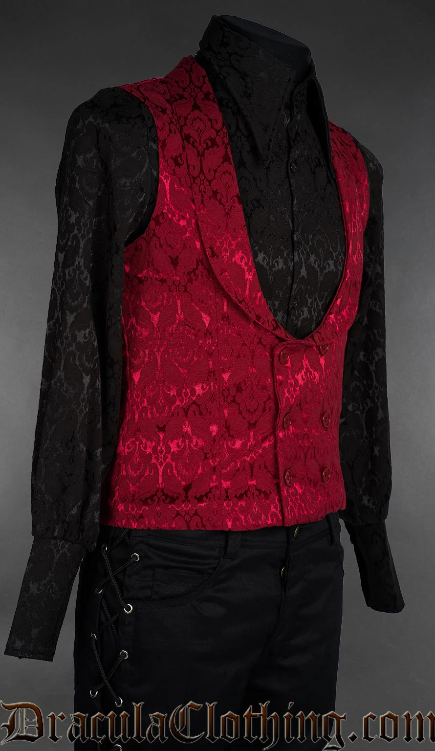 Red Brocade Dracula Waistcoat - Image 3