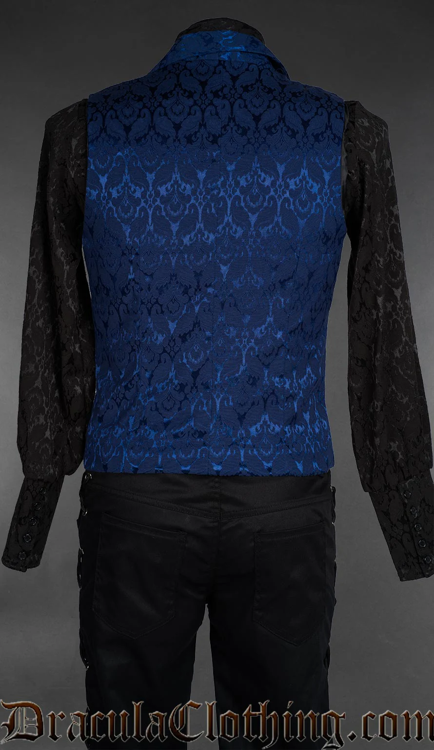 Blue Brocade Dracula Waistcoat - Image 2