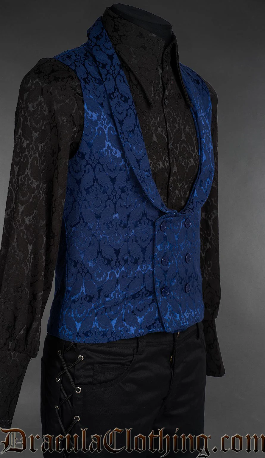 Blue Brocade Dracula Waistcoat - Image 3