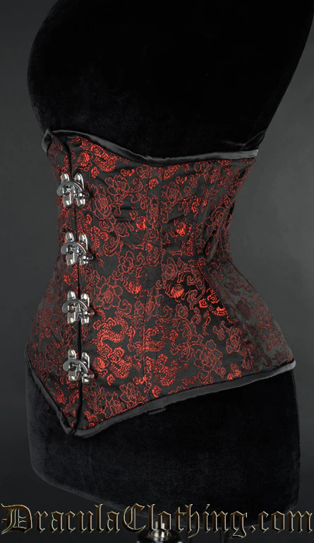 Red Brocade Extreme Waist Clasp Corset - Image 2