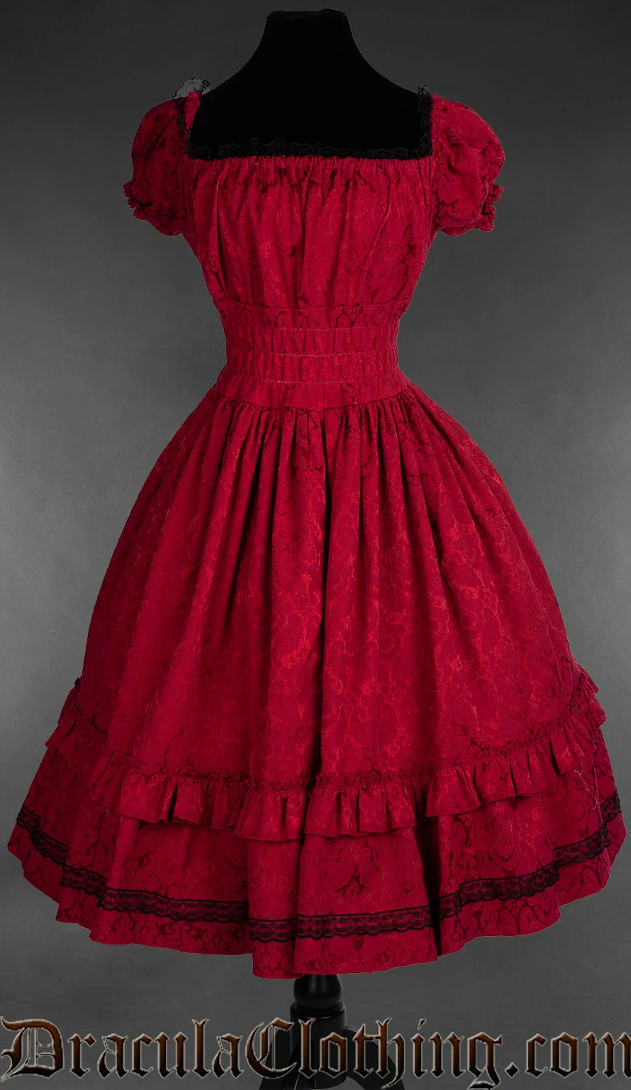 Red Brocade Gothabilly Dress - Image 3