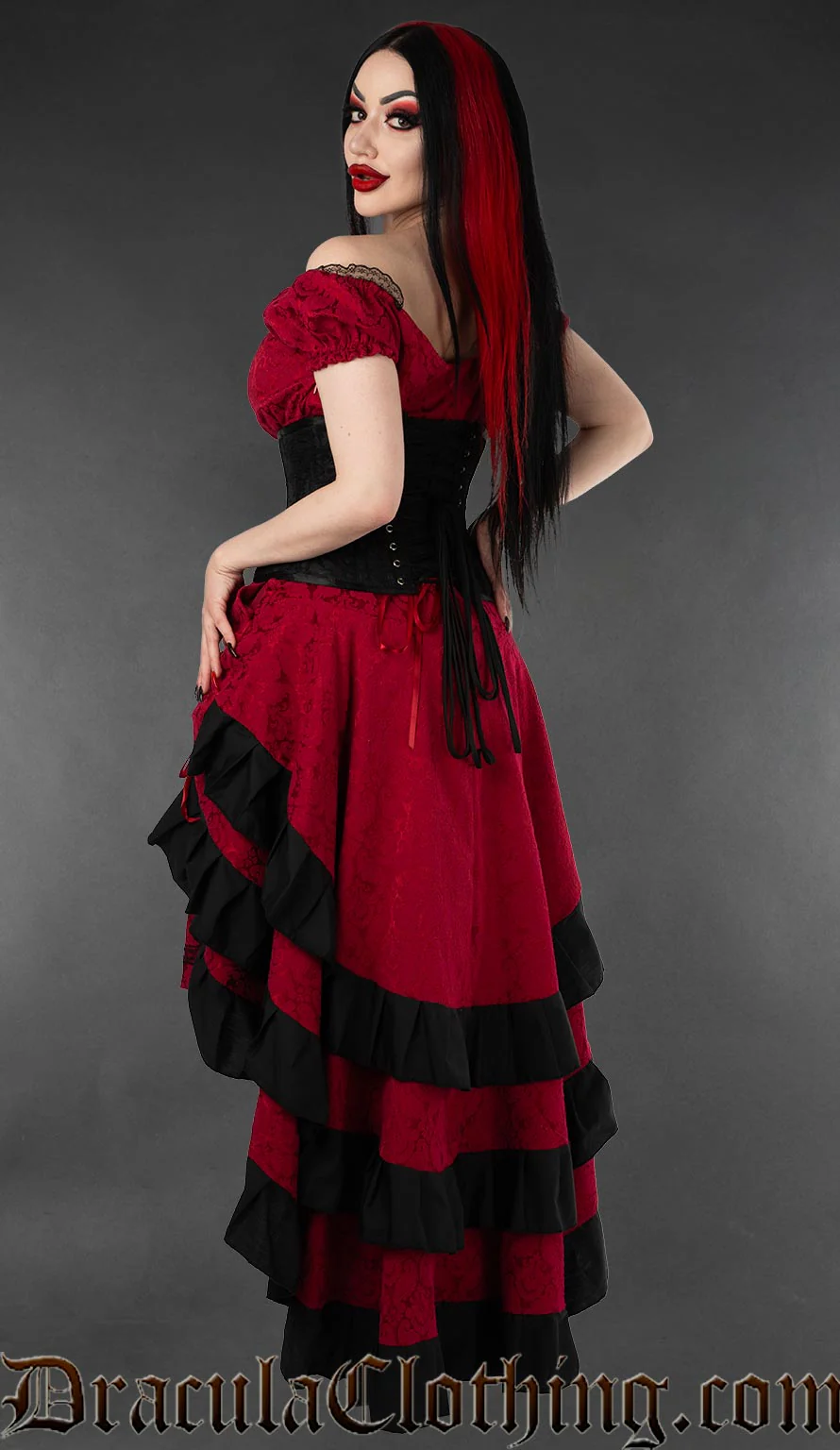 Red Brocade Layer Bustle Skirt - Image 2