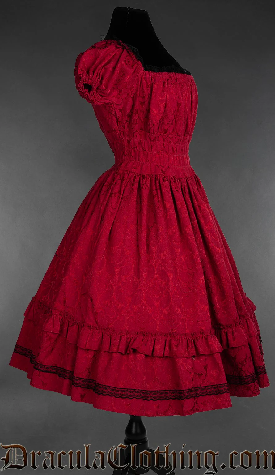 Red Brocade Gothabilly Dress - Image 5