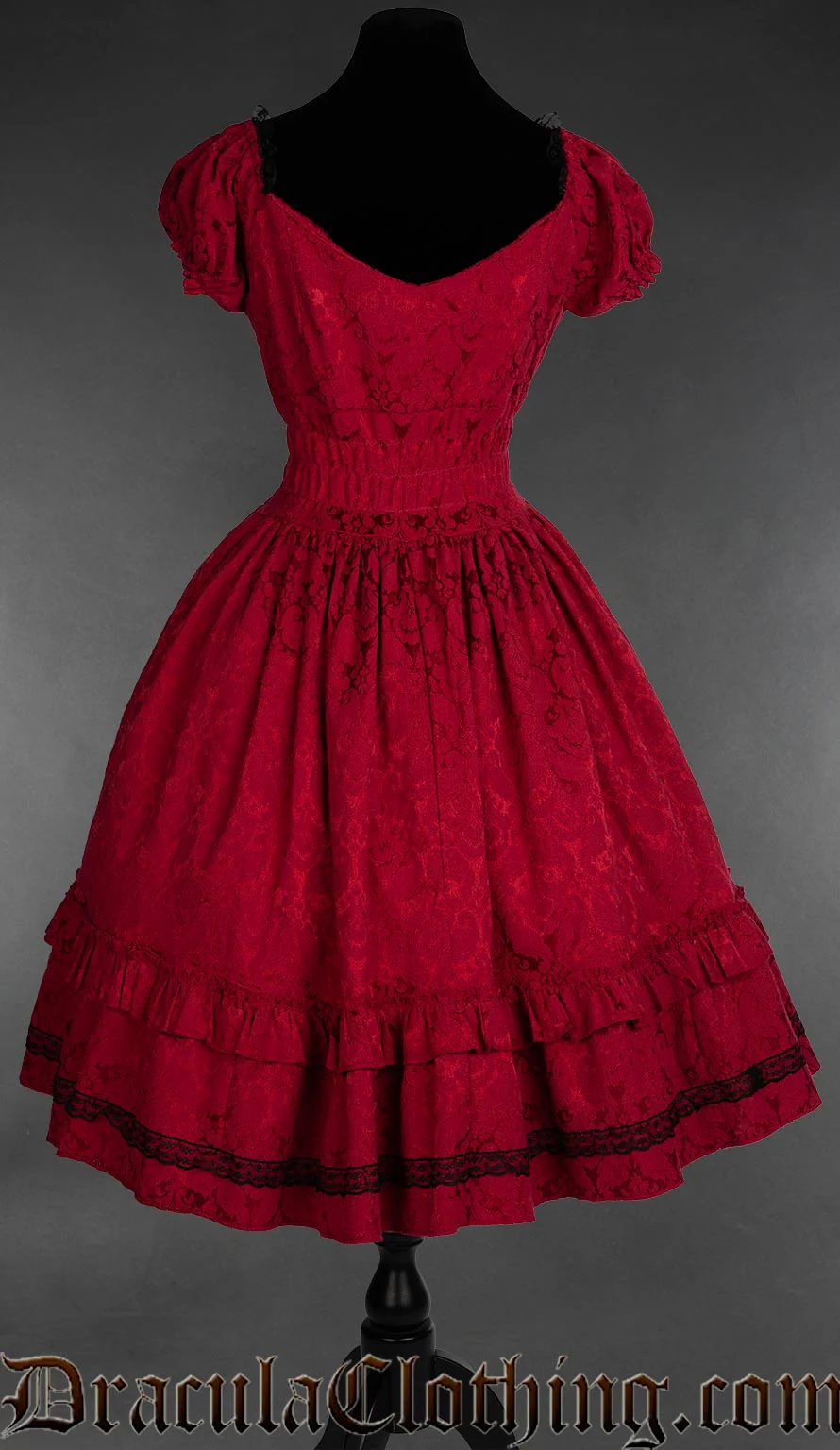 Red Brocade Gothabilly Dress - Image 6