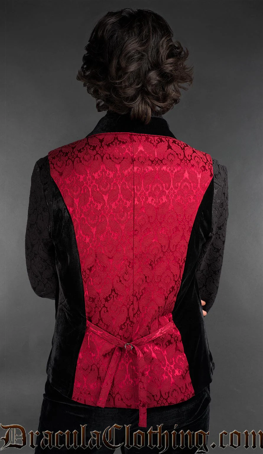 Red Brocade Gothic Shawl Lapel Black Brocade Waistcoat - Image 2