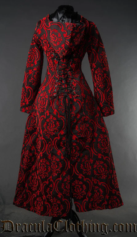 Red Brocade Hooded Coat