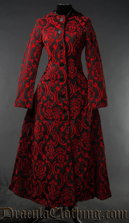 Red Brocade Hooded Coat - Image 2