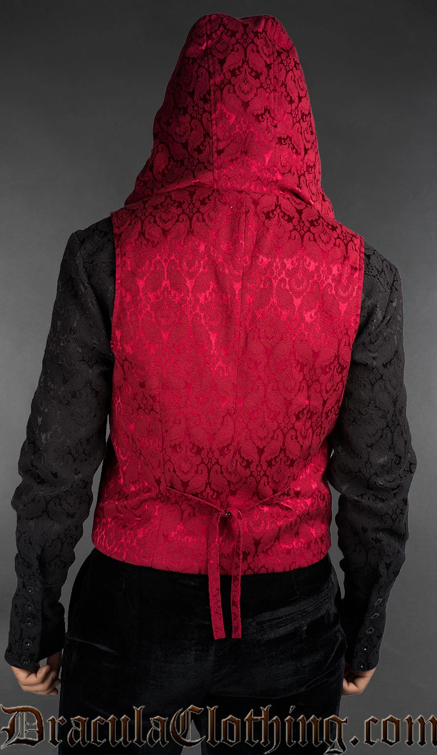 Red Brocade Hooded Vest - Image 2