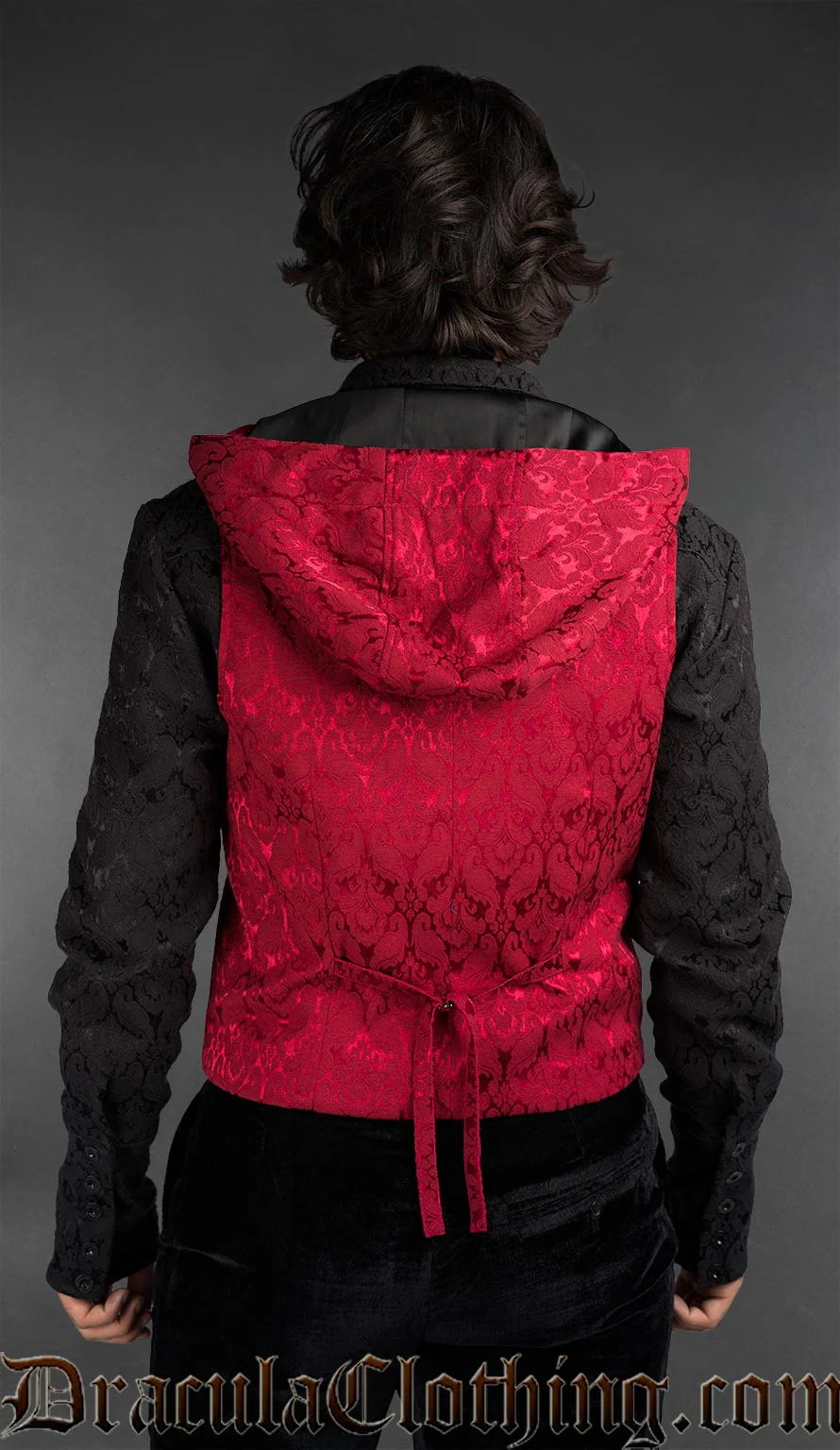 Red Brocade Hooded Vest - Image 3