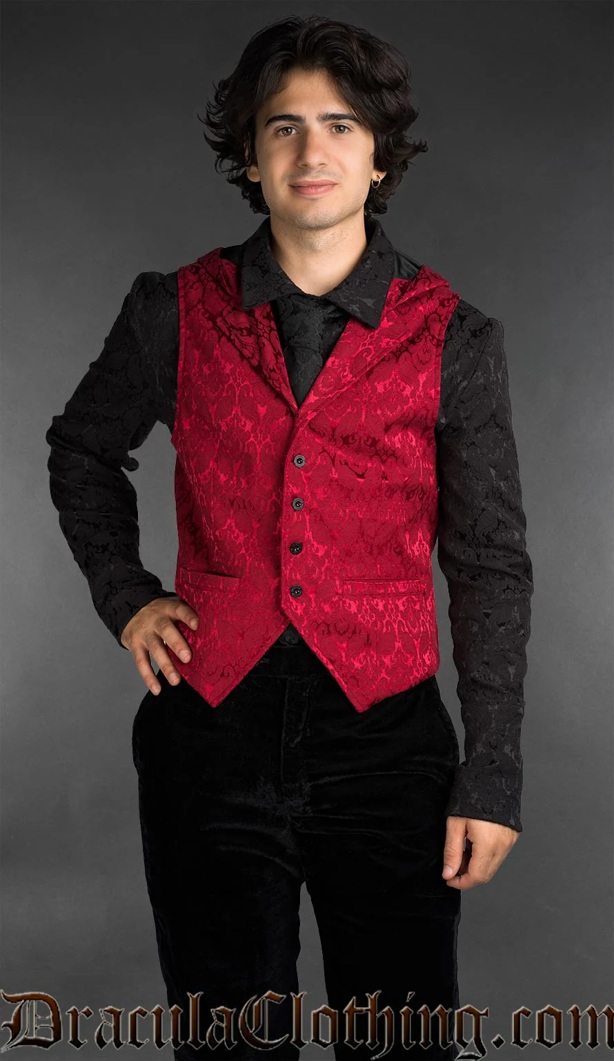 Red Brocade Hooded Vest - Image 4