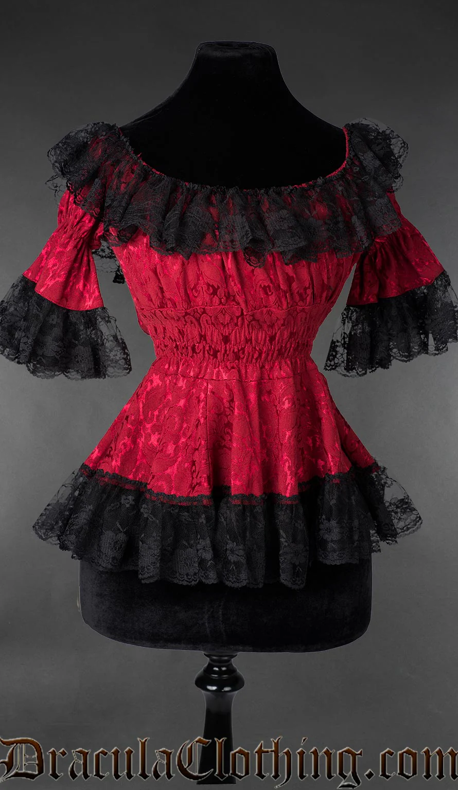 Red Brocade Lace Victorian Blouse