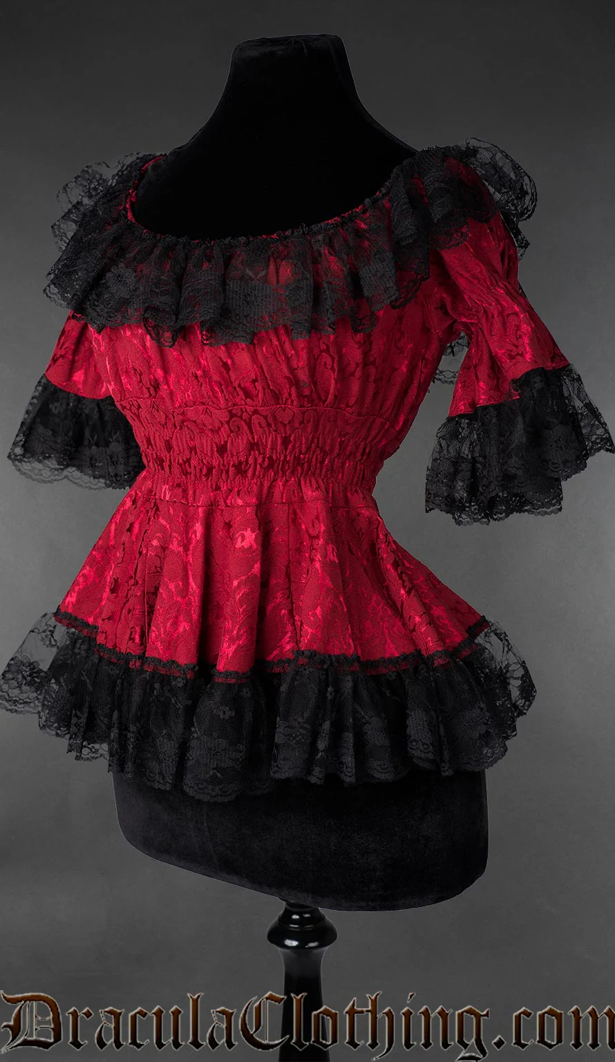 Red Brocade Lace Victorian Blouse - Image 2