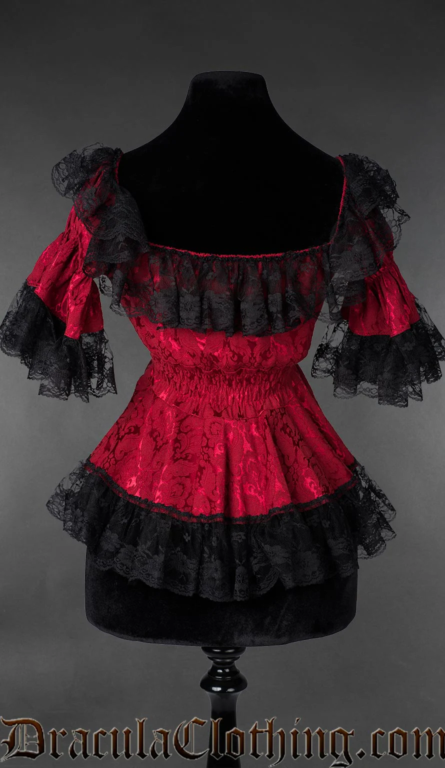 Red Brocade Lace Victorian Blouse - Image 3