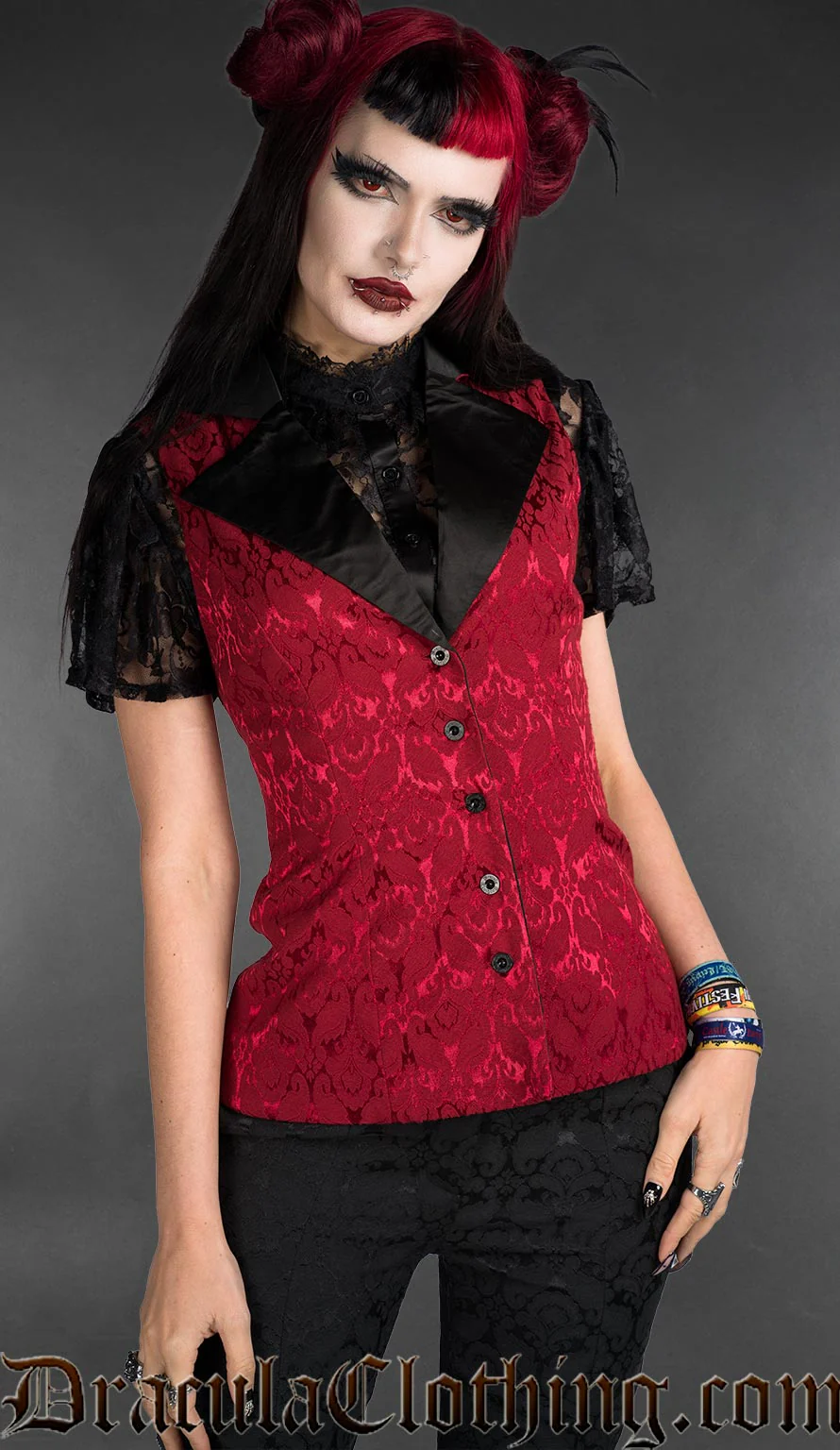 Red Brocade Ladies Vest - Image 2
