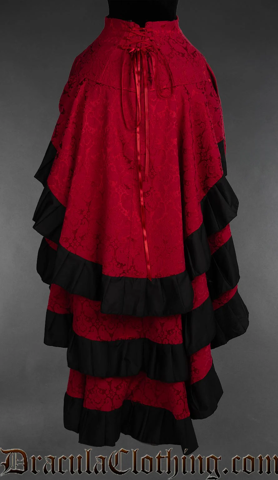 Red Brocade Layer Bustle Skirt - Image 4