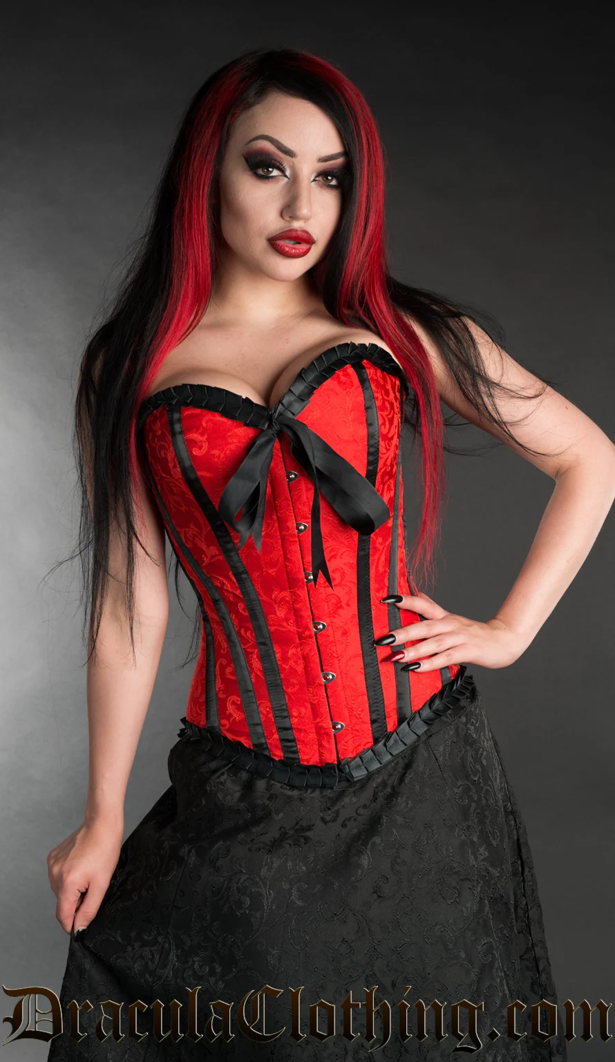 Red Brocade Romantic Overbust