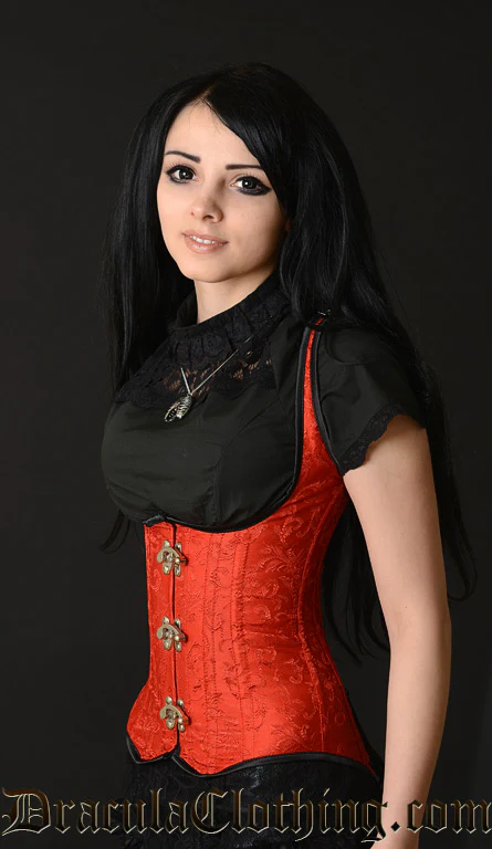 Red Brocade Shoulder Clasp Corset - Image 3
