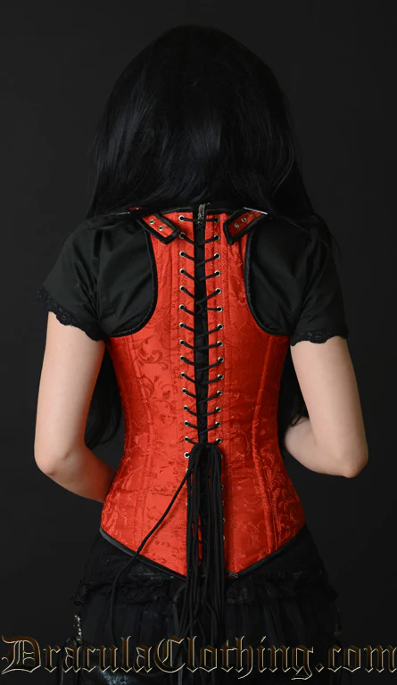 Red Brocade Shoulder Clasp Corset - Image 4