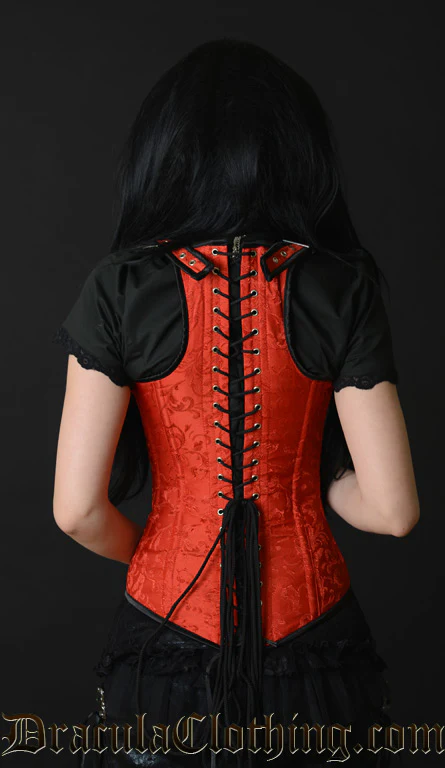 Red Brocade Shoulder Corset - Image 2