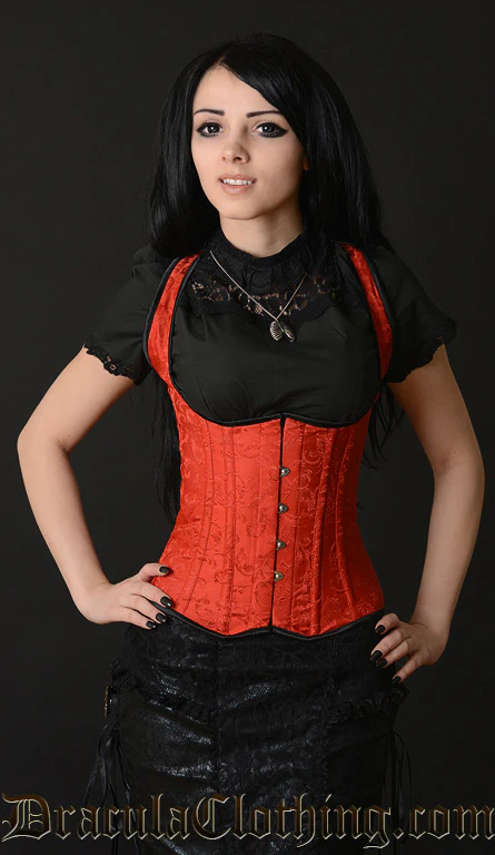Red Brocade Shoulder Corset - Image 3