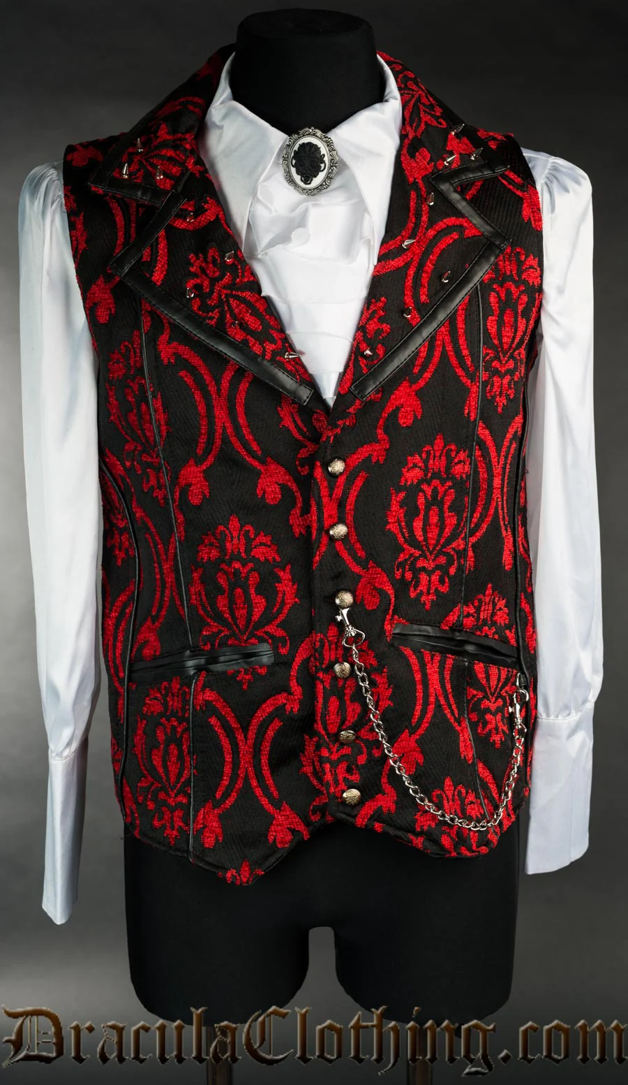 Red Brocade Spiked Vest - Image 2
