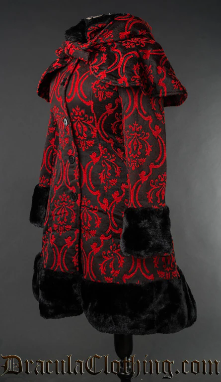 Red Brocade Thick Winter Coat - Image 3