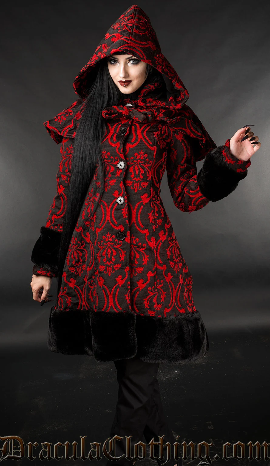 Red Brocade Thick Winter Coat - Image 5