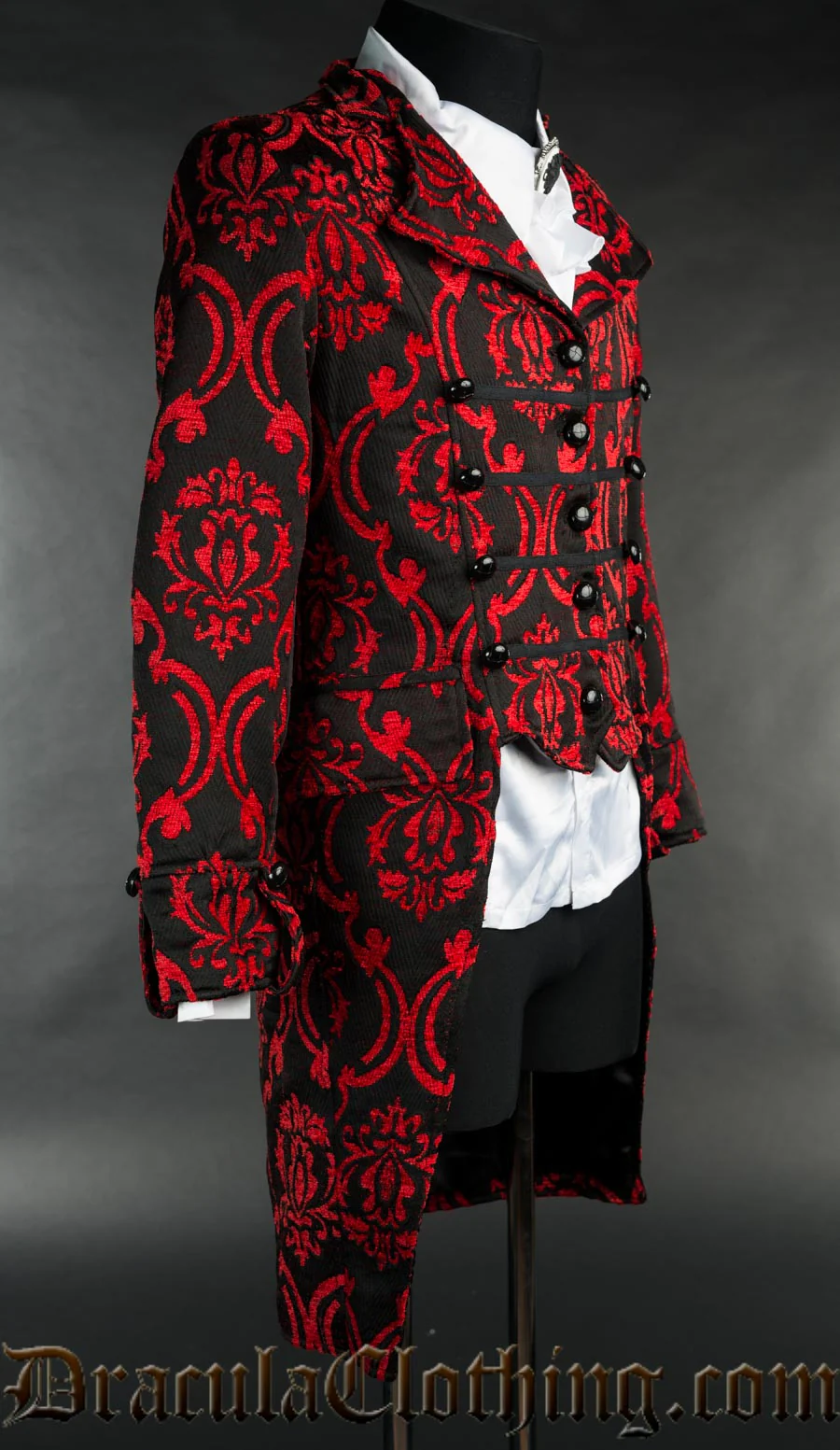 Red Brocade Triple Buttoned Tailcoat